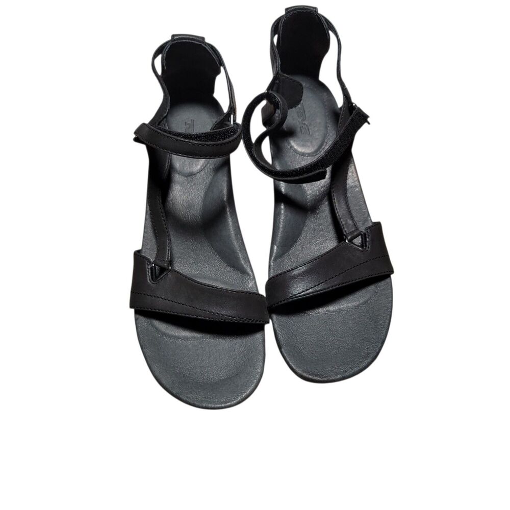 Teva Capri Wedge Black Leather Strappy Hook & Loop Sandals Womens Sz. 8.5 M New